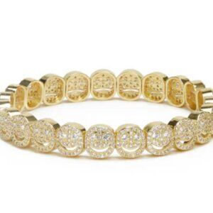 Lisa Golzan Happy Face Collection (The Pave) Yellow Gold/ White (Clear) CZ 7"